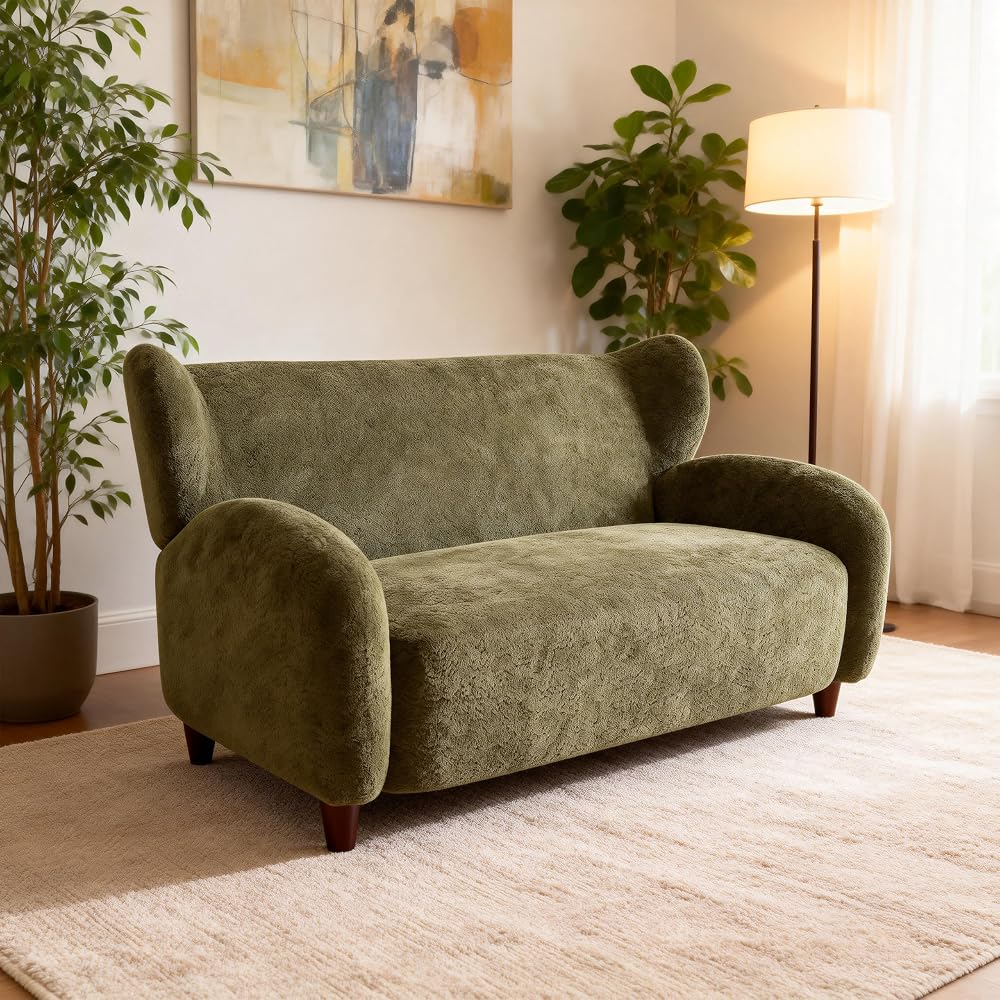 GDFStudio 58" Wingback Loveseat, Cozy Chenille Upholstered 2-Seater Sofa, Modern Living Room Loveseat, Decorative Sofa Chair, Soft Cushion Seating with Curved Backrest, Wood Legs